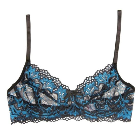 Knotty Knickers Midnight Bloom Black and Blue Metallic Lace Bralette, M - Picture 2 of 13